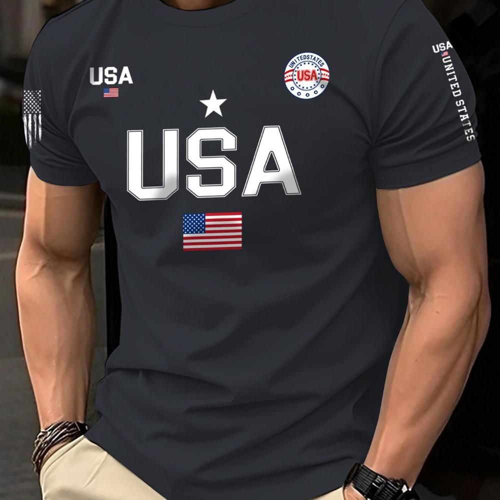 Short Sleeved Men's T-shirt Running Sports Shirt New Short Sleeved Round Neck Men's and Women's Universal American Flag Printed Shirt Fashionable