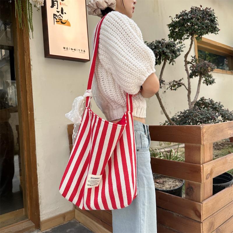 Trend Striped Bag Fashion Versatile Shoulder Bag Shopping Handheld New Canvas Bag