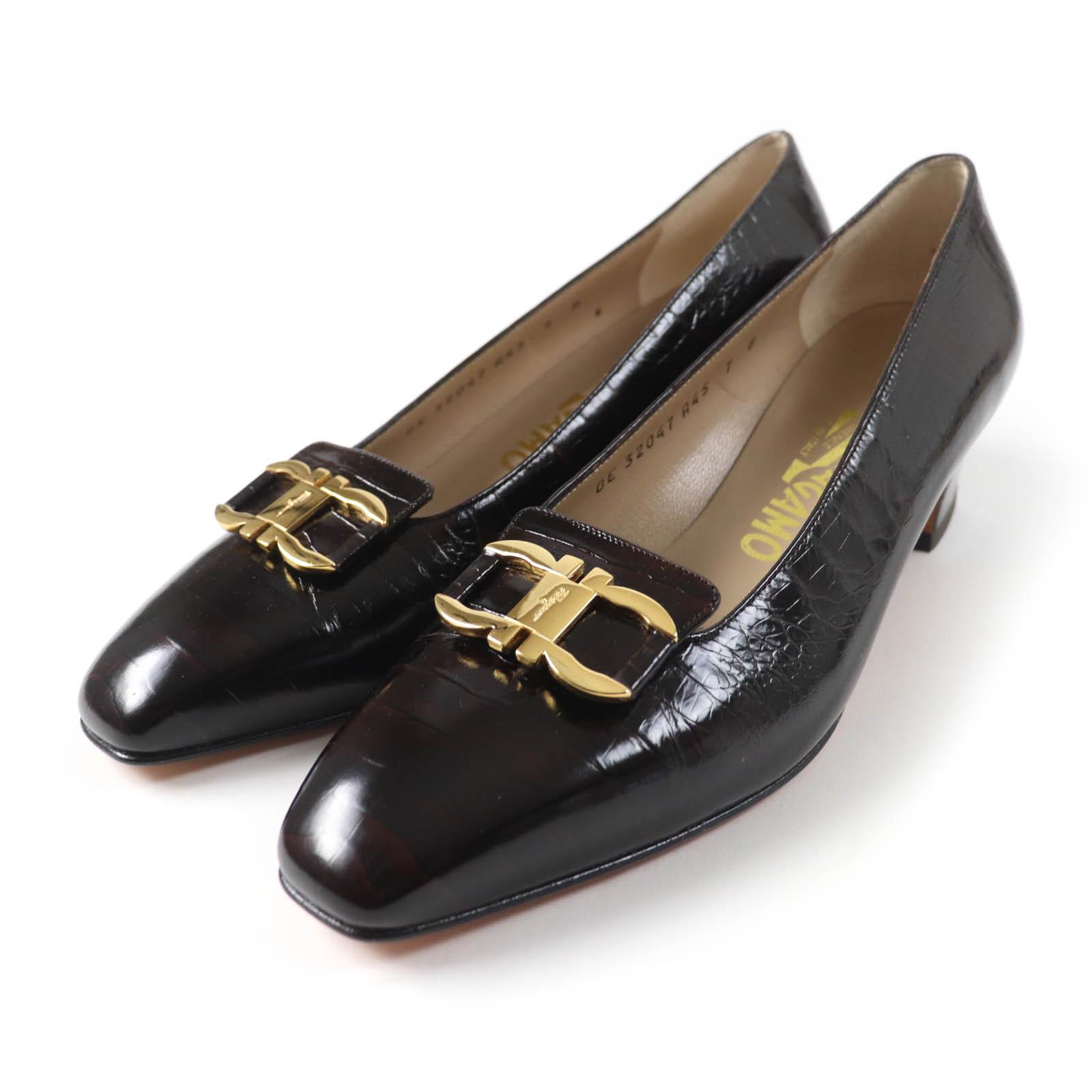 Excellent Salvatore Ferragamo pumps crocodile embossed pattern Brown leather  Used