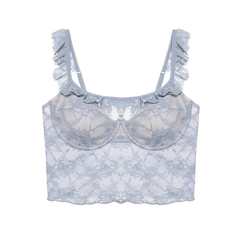 

Французское нижнее белье мягкий косточковый кружевной пояс для чулок красивый бюстгальтер с открытой спиной квадратный вырез топ-труба собранный светонепроницаемый бюстгальтер L синий