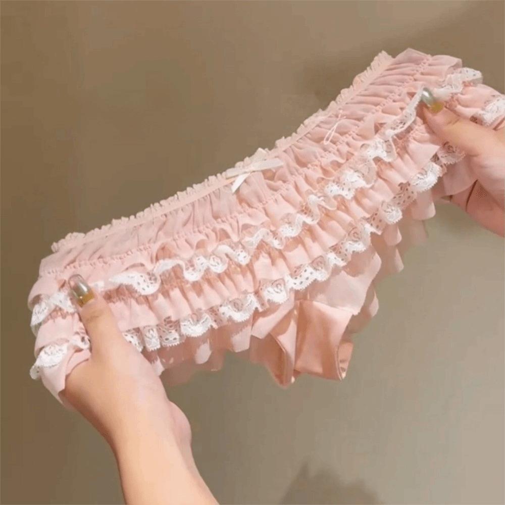 Bow Mesh Women's Underwear Ruffle Sweet Lace Briefs Cute Lace Panties Gift