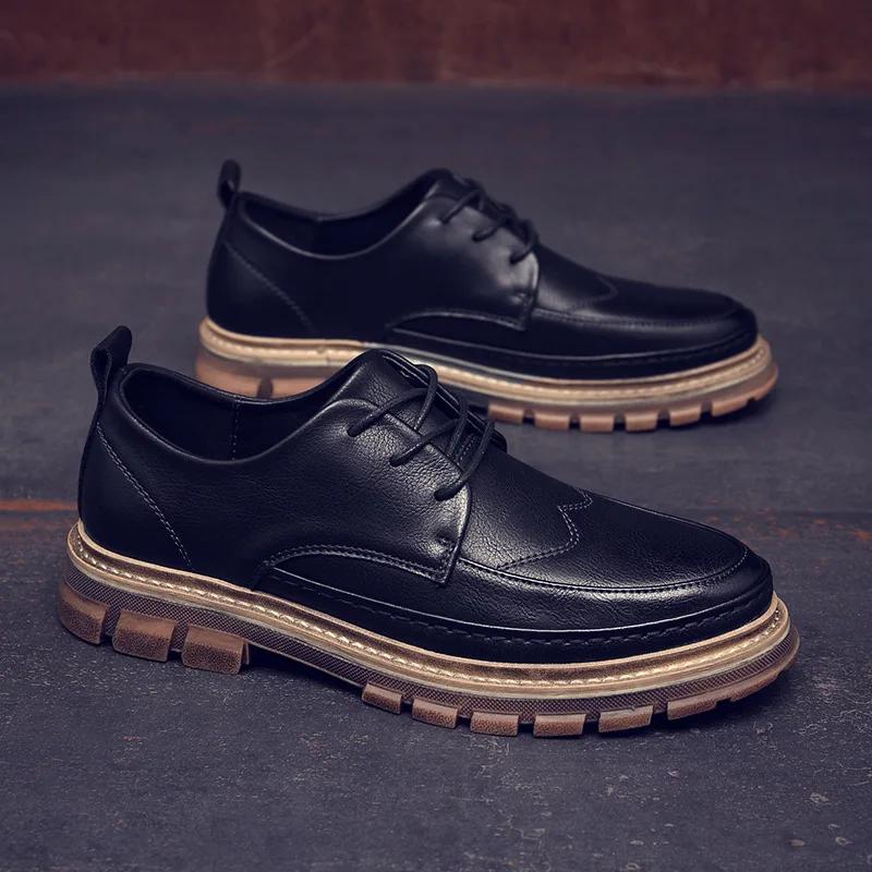 

Модные мужские оксфорды кожаные туфли британские черные коричневые туфли ручной работы удобные формальные мужские туфли на плоской подошве со шнуровкой Bullock 39 чёрный