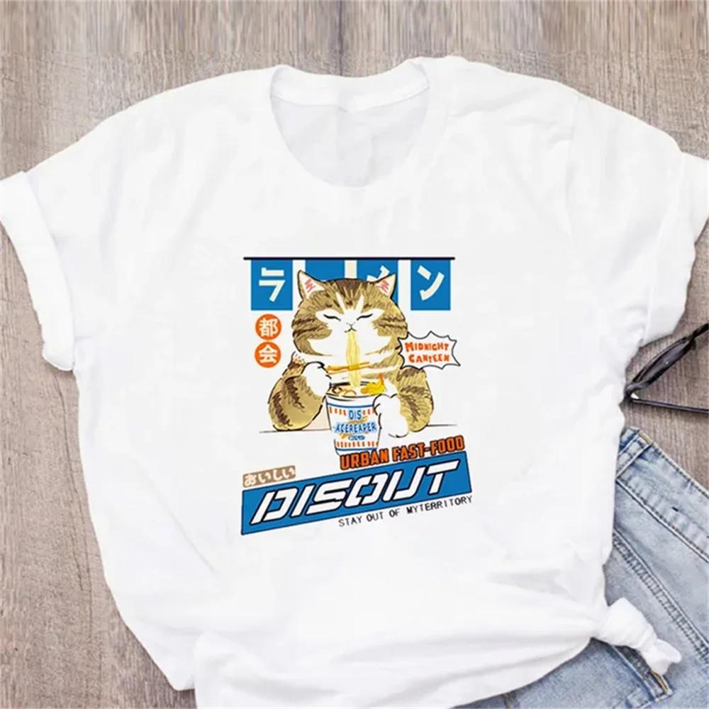 Pattern Printed Fashion Aesthetic Tops Tee Casual Cute Cat Funny Cartoon Womens Harajuku Short Sleeve Casual Aesthetic Clothes
