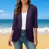 Women's Linen Cardigan With 3/4 Sleeves, Loose Fitting Hood, Shawl Jacket