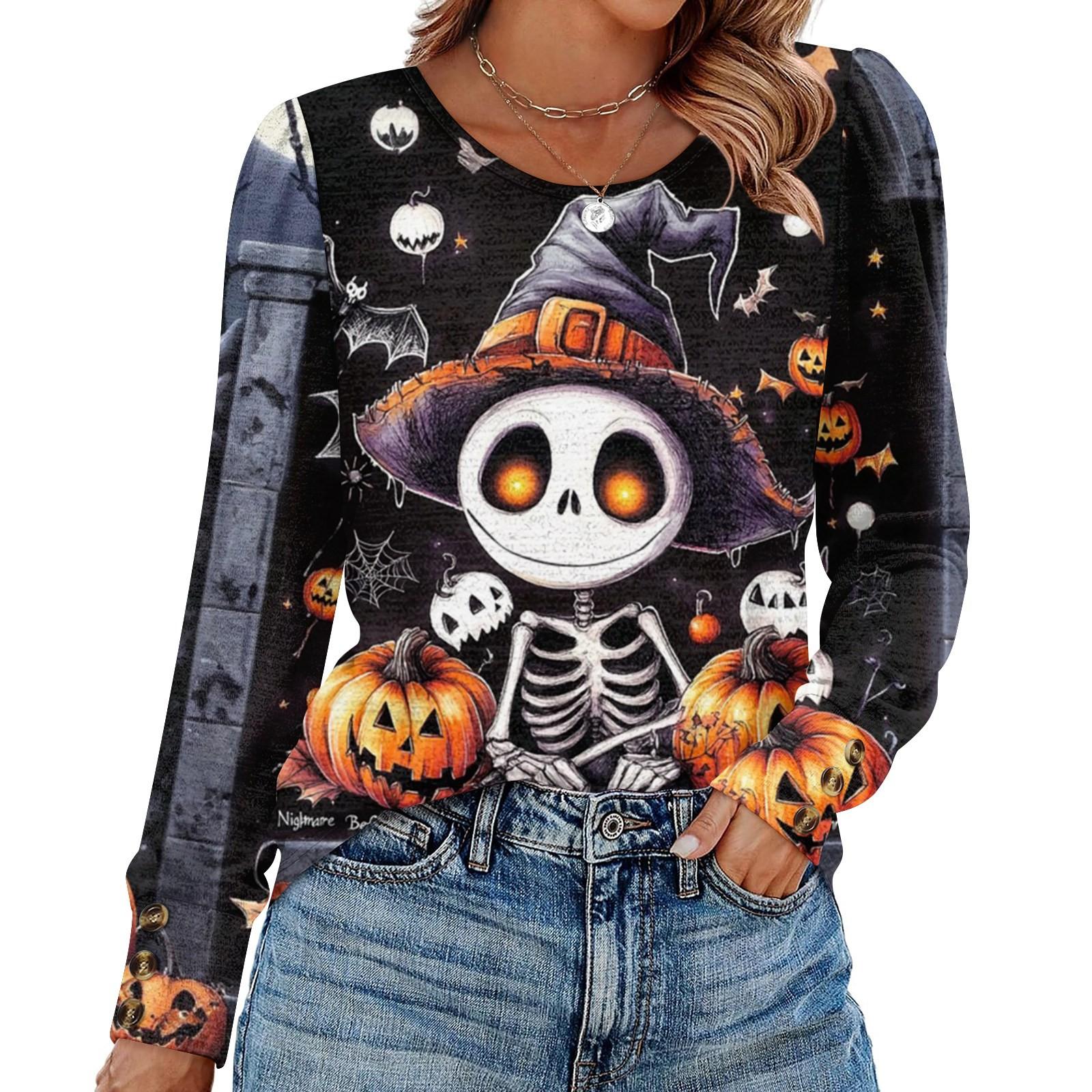 

Women s Halloween Print Fashionable Long-sleeved Top L