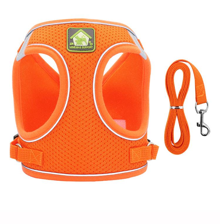 Breathable Mesh Reflective Dog Harness with Matching Traction Rope Adjustable Vest Chest Strap for Small Puppies Teddy Bichon Walking Supplies