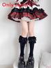 Calzini al ginocchio in cotone stile Lolita con fiocco nero per autunno, inverno, uso quotidiano
