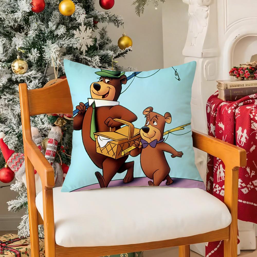 Cartoon Characters Yogi BearC Pillow Case Silky Short Plush with Invisible Zipper Dustproof Sofa Cushion Cover for Home Decor