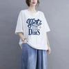 Summer Women's Tops Cotton Large Size T-shirt Polo Neck Loose Printed Casual Pullover T-shirt TopHarajuku Style Short Sleeved T-shirt
