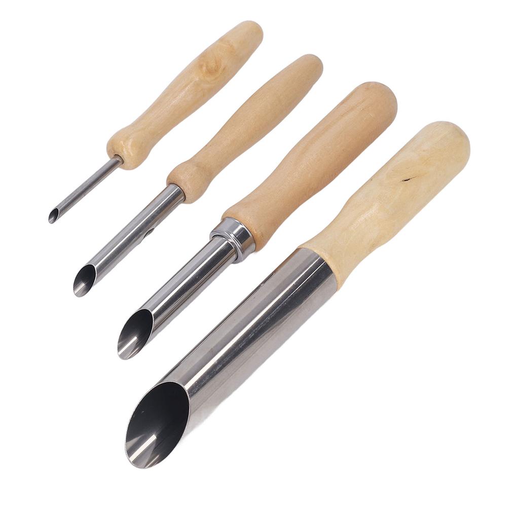 4PCS Clay Hole Cutter Solid Wood Handle Round Stainless Steel Blade Sculpture Modeling Tool Set