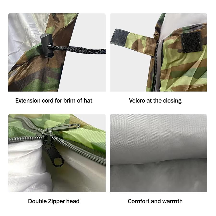 Schmutzabweisender Schlafsack Camouflage Grün Bettwäsche Mit Hut Warm Geeignet Für Outdoor-Camping, Wandern Und Rucksacktouren