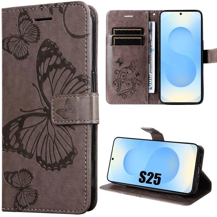 Coque de protection - BOOLING - pour Samsung Galaxy S25 - Antichoc - Motif Papillon - Marron
