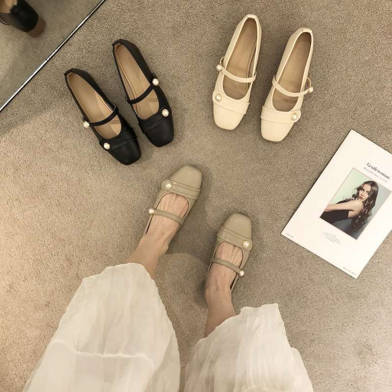 French pearl small fragrant style Mary Jane women's shoes 2025 new spring and autumn soft sole versatile single shoes buckle bean shoes