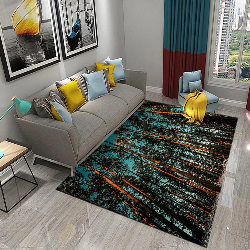 Forest Carpet Natural Landscape Rug Green Grass Rectangle Area Rugs for Adults Yoga Mats Bedroom Living Room Decor Soft Door Mat