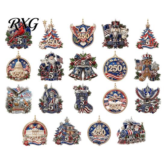 USA Flag Holiday Decorations 250 Anniversary Christmas Ornament, United States 1776-2026 250th Xmas Tree Trim Patriotic Keepsake, Acrylic Hanging