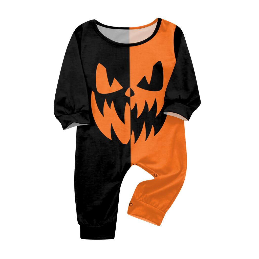 Family Matching Halloween Pajama Set - Long Sleeve Top and Long Pants with Round Neck for Women and Kids