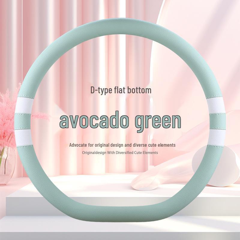Universal D-Shape Leather Steering Wheel Cover: Ultra-Thin, Breathable, Non-Slip, All-Season Design