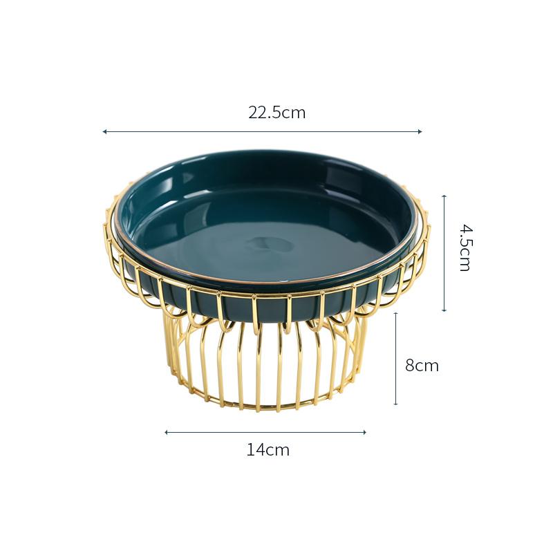 Northern European Iron Art Ceramic Fruit Bowl Green Living Room Household Coffee Table Candy Salad Plate Snack Basket Decoration