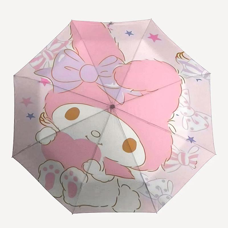 1pc My Melody Automatic Opening/Closing Umbrella with Bowknot Design - Portable Three-Fold Design, 8-Bone Iron Frame Outdoor Umbrella, Perfect Gift fo