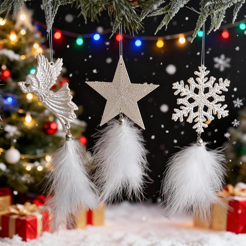 1PC Acrylic Christmas Christmas Elements Christmas Tree Pendant Decoration Atmosphere Gift Feather Decoration Holiday