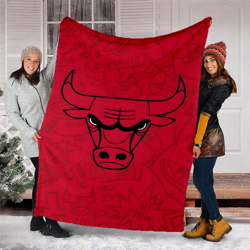 1pc Chicago Bulls Theme Blanket - Digital Print, Polyester, Cozy for All Seasons, Perfect for Outdoor, and Travel
