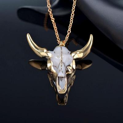 Modische Hip-Hop-Streetstyle-Halskette für Herren mit Kuhknochen-Imitation, Retro-Bully-Design, goldener Kuhkopf-Anhänger, Party-Accessoires