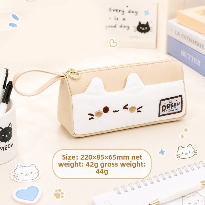 Small Pink Cat Cartoon Pencil Case With Large Capacity For Students And Office Use