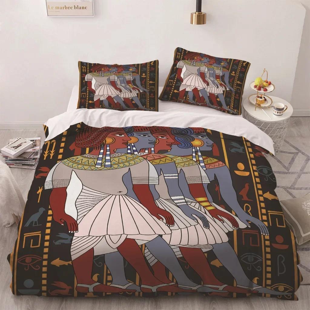 Africa Egypt King Queen Duvet Cover Egyptian Pharaoh Bedding Set for Teens Adults Ancient Frescoes 2/3pcs Polyester Quilt Cover