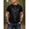 Men's Black Short Sleeve Crew Neck T-Shirt with Viking Raven & Rune Graphic, Soft Cotton Blend, Relaxed Fit for Casual Outdoor Wear