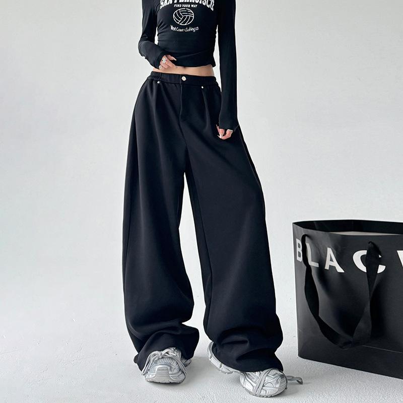 

2025 Autumn/Winter Women s Gray Wide-Leg Pants - Casual, Relaxed Fit Double Extra Large чорний