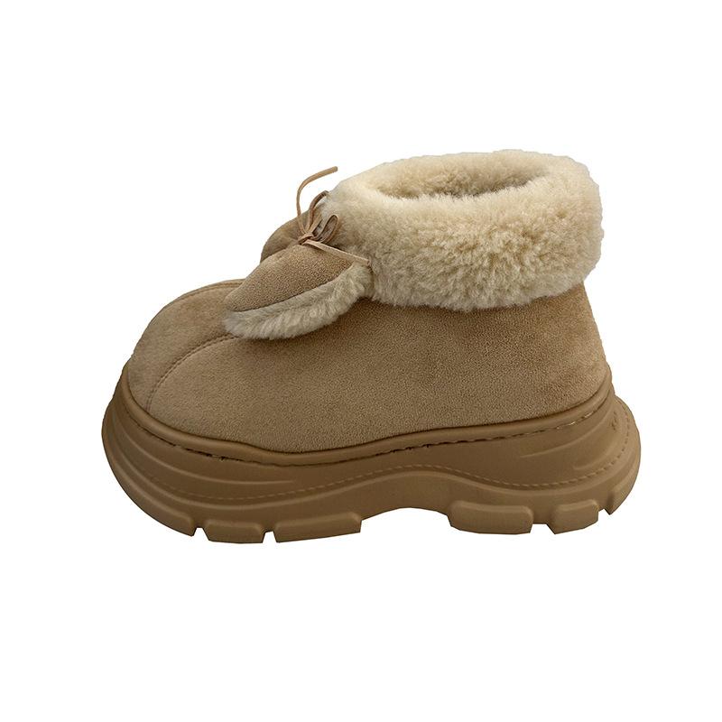 Women's Lightweight Chunky-Soled Winter Insulated Snow Boots with Bow Detail Faux Fur Lining, Slip-Resistant, Durable, Casual Athletic Cotton Boots