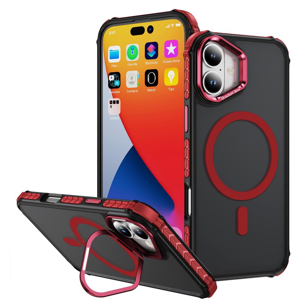 For iPhone 17 Case with Lens Kickstand Matte Phone Back Cover Compatible with MagSafe