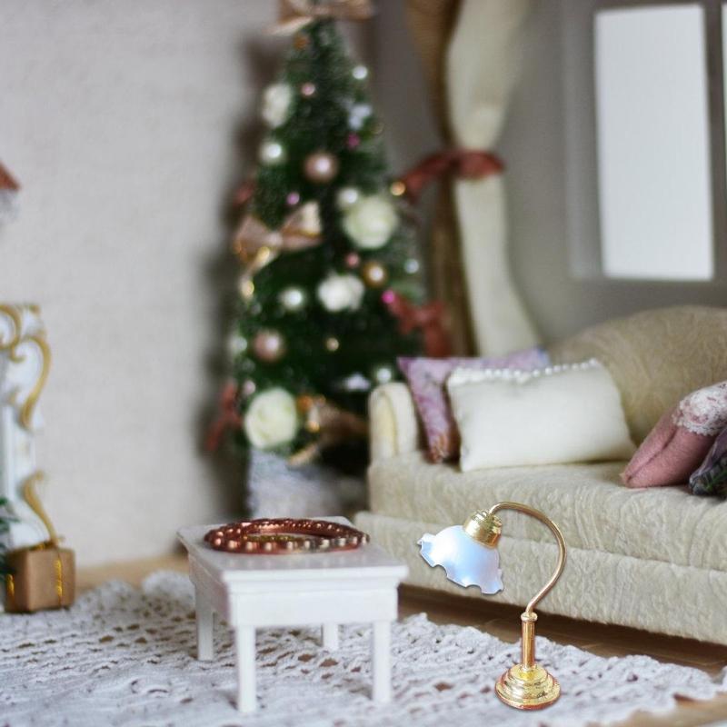 Bedroom White Table Lamp Miniature Furniture Model Doll Houses Accessory Realistic Lighting Toy Playset 1:12