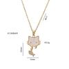 Cartoon Cute Shell Zircon Kitten Fishing Pendant Necklaces for Women Stainless Steel Chain Cat Accessories Gifts for Friends
