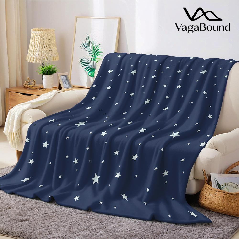 Navy Blue Light Star Decor Flannel Blanket Warm Soft Halloween Christmas Couch Warm Cozy Decorative Decor Gift for All Season
