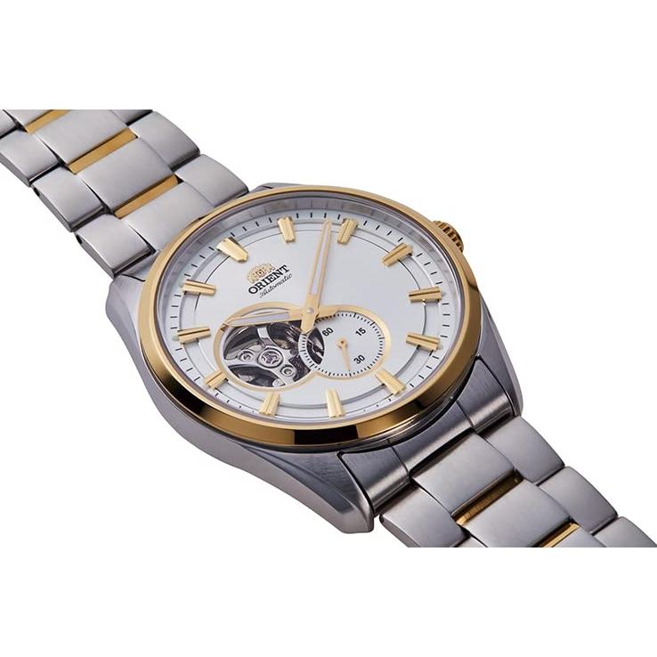 Orient Automatic Men's Watch - Contemporary Semi-Skeleton, Open Heart, White & Gold with Domestic Manufacturer's Warranty