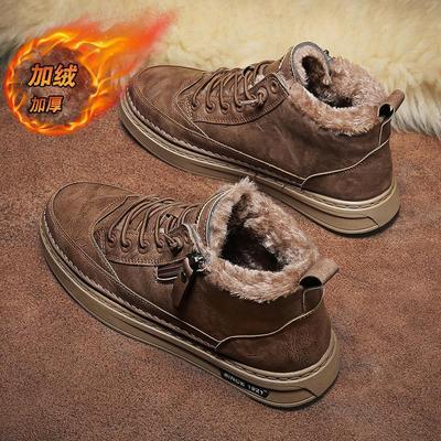 Fashion Winter Velvet Luxury Boots Men'S Lace-Up Warm Shoes Comfortble Leather Ankle Boots Retro Men Work Shoes Chelsea Boot Male Causal