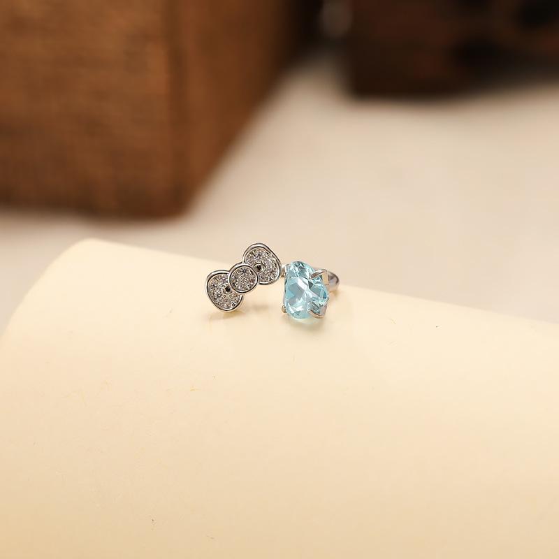 Sweet Heart Bow Horseshoe Ring & Pink Heart C-Shaped Spiral Earrings