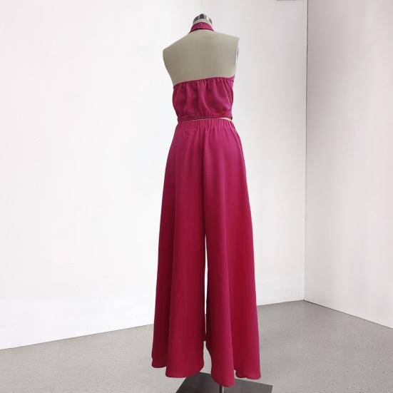 Comfortable Summer Pants Women's 2 Piece Outfits, High Neck Halter Sleeveless Top And Slimming Loose Trousers Wide Leg Matching Set, Beach Vacation