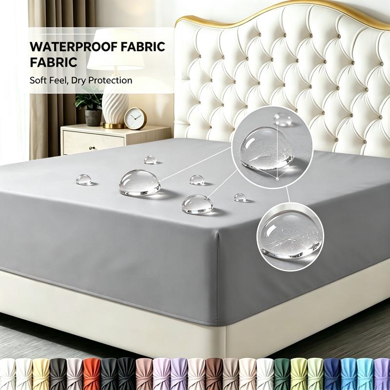 99% Waterproof Bed Cover with Elastic Band Solid Fitted Sheet Smooth Breathable Mattress Pad Cover Anti Mites Bed Linens Multi Size