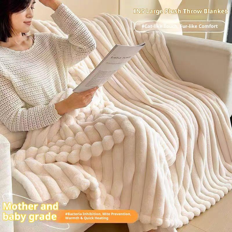 Light Luxury Solid Color Multifunctional Rabbit Velvet Blanket Winter Thick Warm Flannel Used for Bedroom Living Room Blanket
