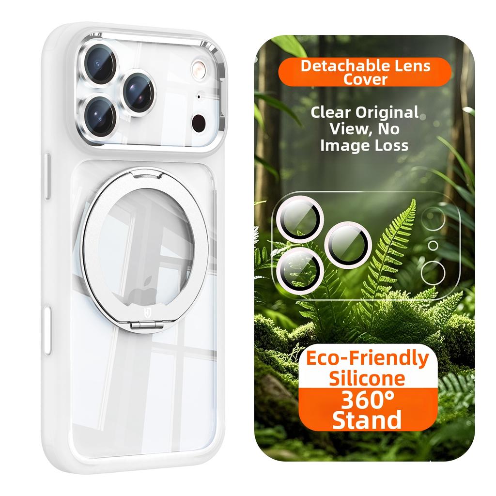 Magnetic Case for iPhone 17 16 15 14 Pro Max for MagSafe 360 Rotating Ring Stand Removable Lens Protector Transparent Cover