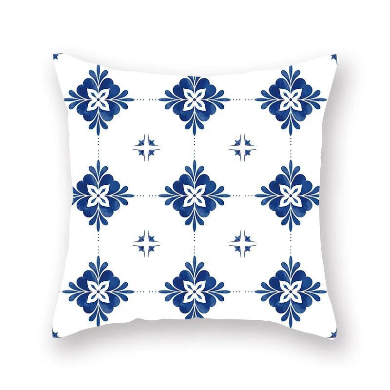 Blue and White Porcelain Print Pattern Luxury Home Decoration Pillowcase Living Room Sofa Car Cushion Cover