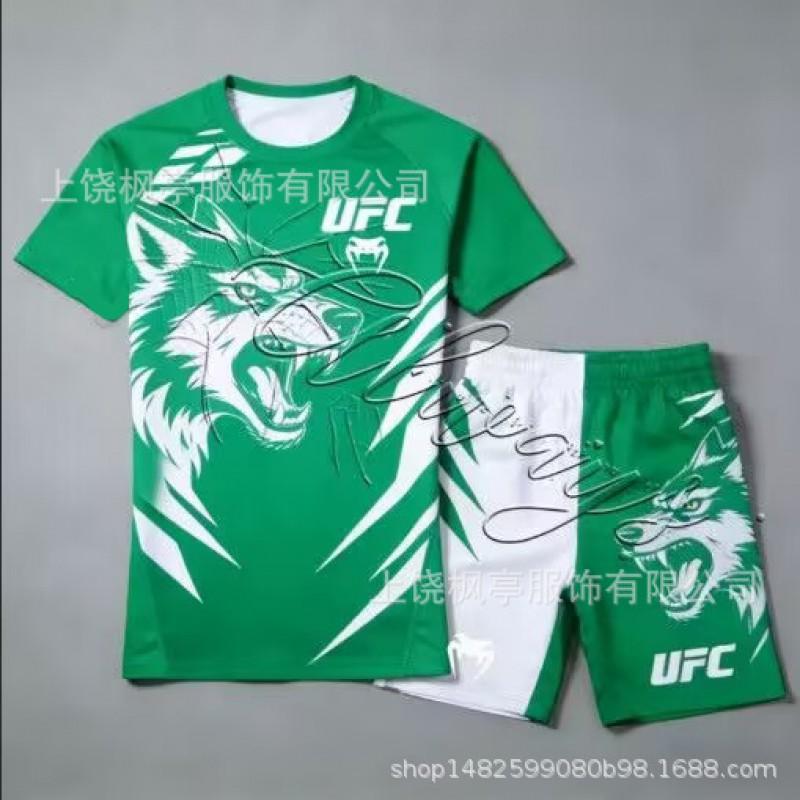Mens UFC-Style MMA Training Set 3D Printed Short Sleeve T-Shirt Shorts Sportswear Casual Gym Wear