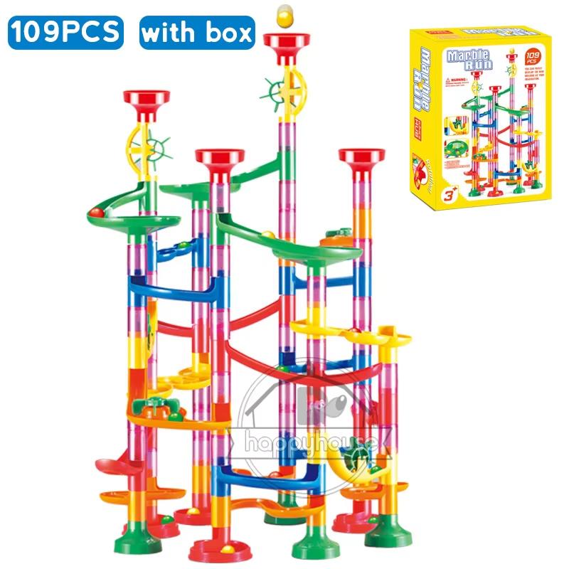 Marble Run Ra Track Building Blocks Kids 3D Maze Ball Roll Toy DIY Marble Run Ra Coaster Set 80/105/109/133pc Christmas Gift