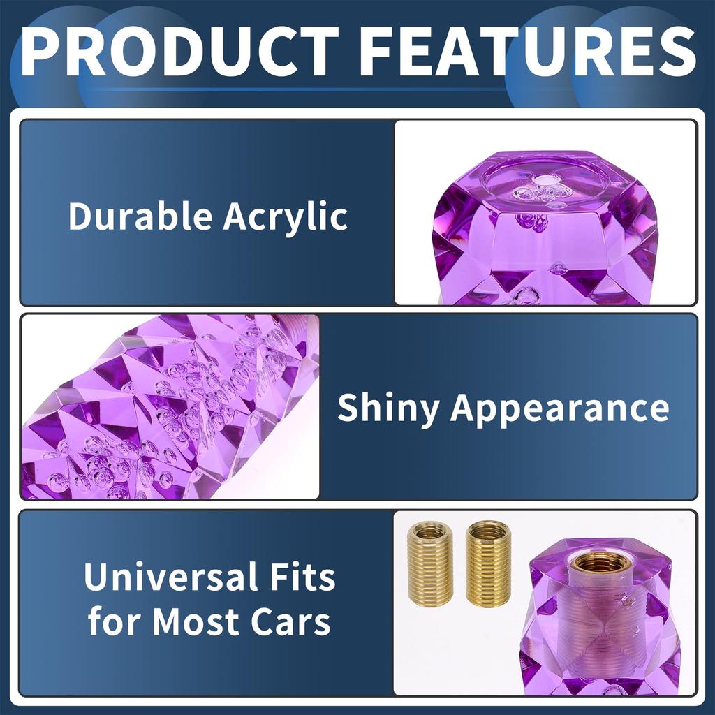 INFINAUTO Car Shift Knob 15cm Universal Automatic and Manual Car Gear Shift Knob with 2 Adapters Acrylic Purple 1 Set