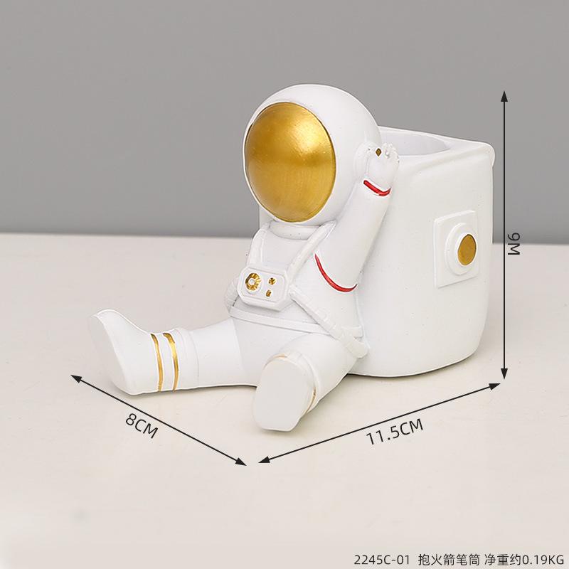 Astronot Kalemlik Yuvarlak Kalem Depolama Kalemlik Uzay Adamı Heykelcik Heykeller Süsleme Makyaj Fırçası Tutucu Masa Dekoru