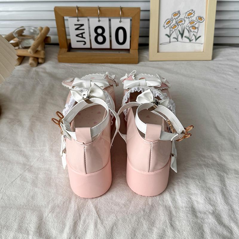 Módní Mary Jane Malé Kožené Boty Dámské Platformové Zvýšené Kulatá Špička Mělký Výstřih Úzký Pásek Mašle Protiskluzové Podpatky