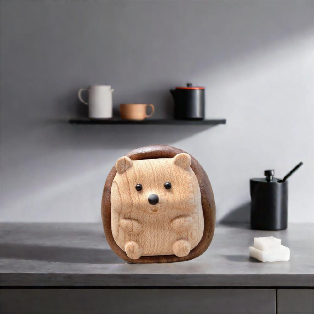 Wooden Animal Sculpture Creative Interior Decoration Figurine Cute Hedgehog Statue Cabinet