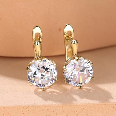 1 paio di orecchini pendenti in pietra bianca a sei griffe semplici e alla moda, orecchini a clip, gioielli da sposa di lusso per le donne